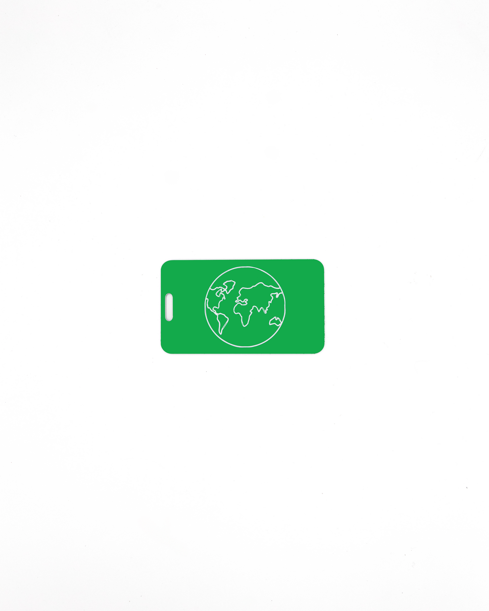 Globe design acrylic luggage tag in spring green.