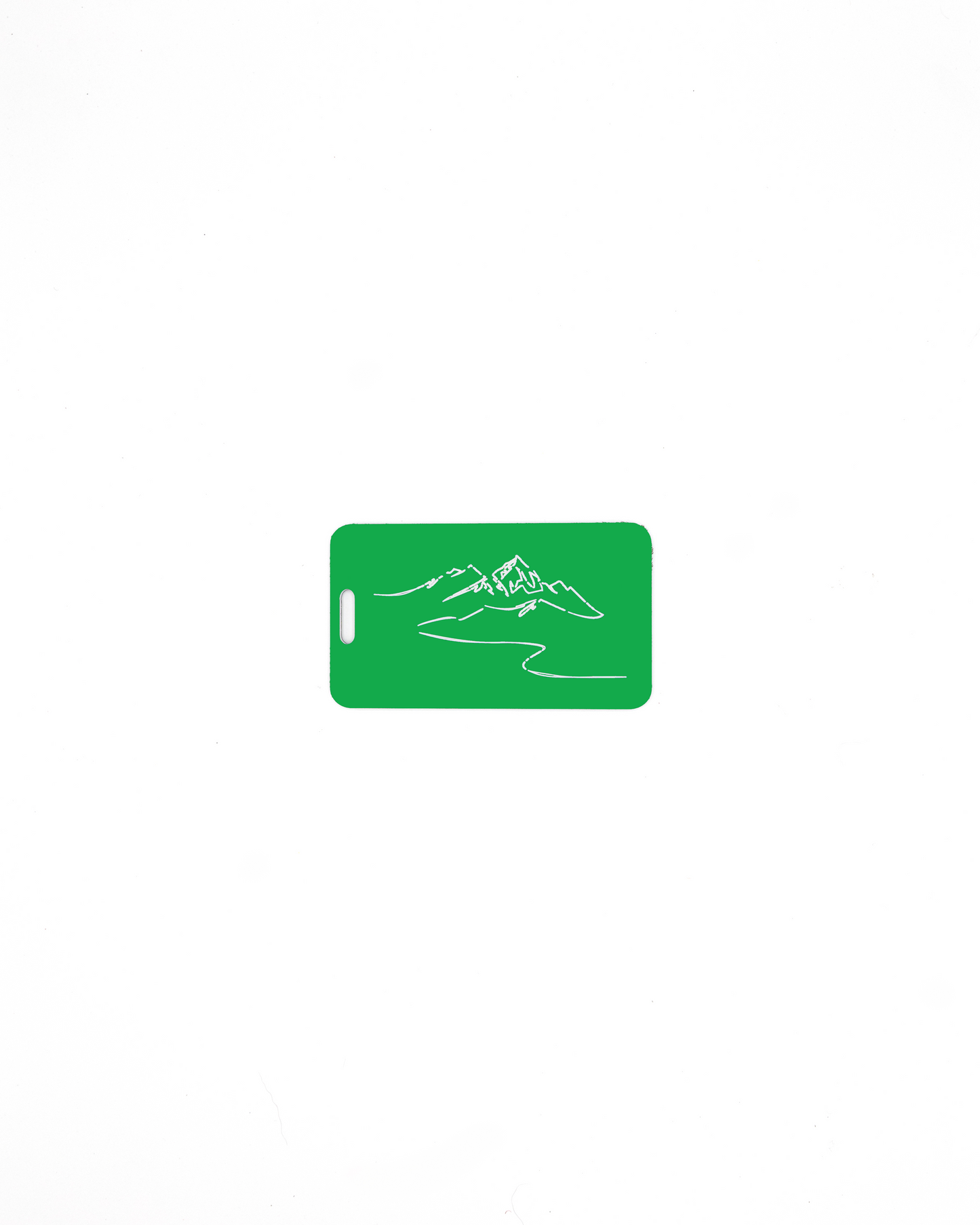 Mountain design acrylic luggage tag in spring green.