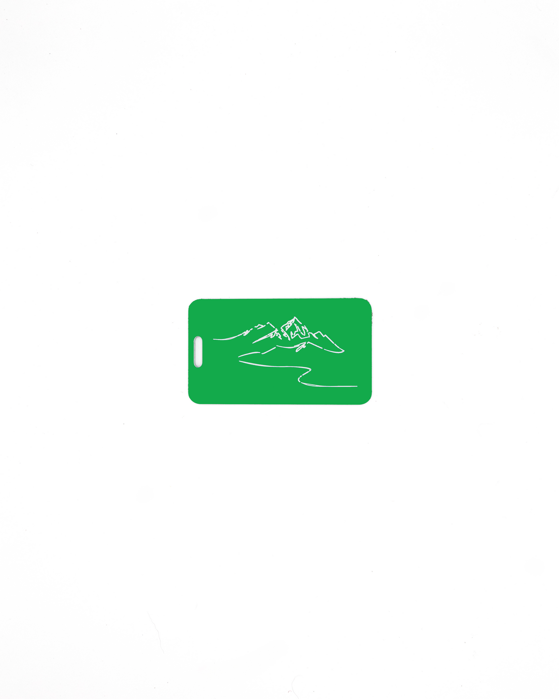 Mountain design acrylic luggage tag in spring green.