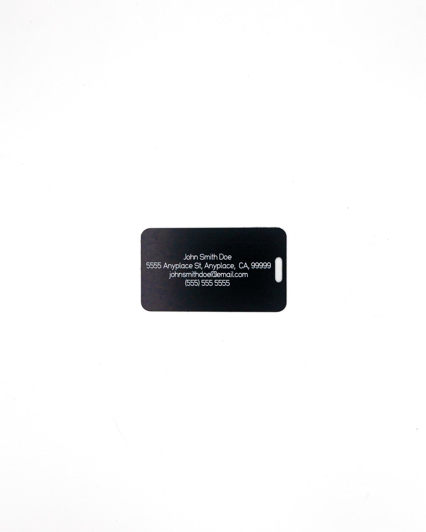 Rear of globe design acrylic luggage tag with travel information in black
