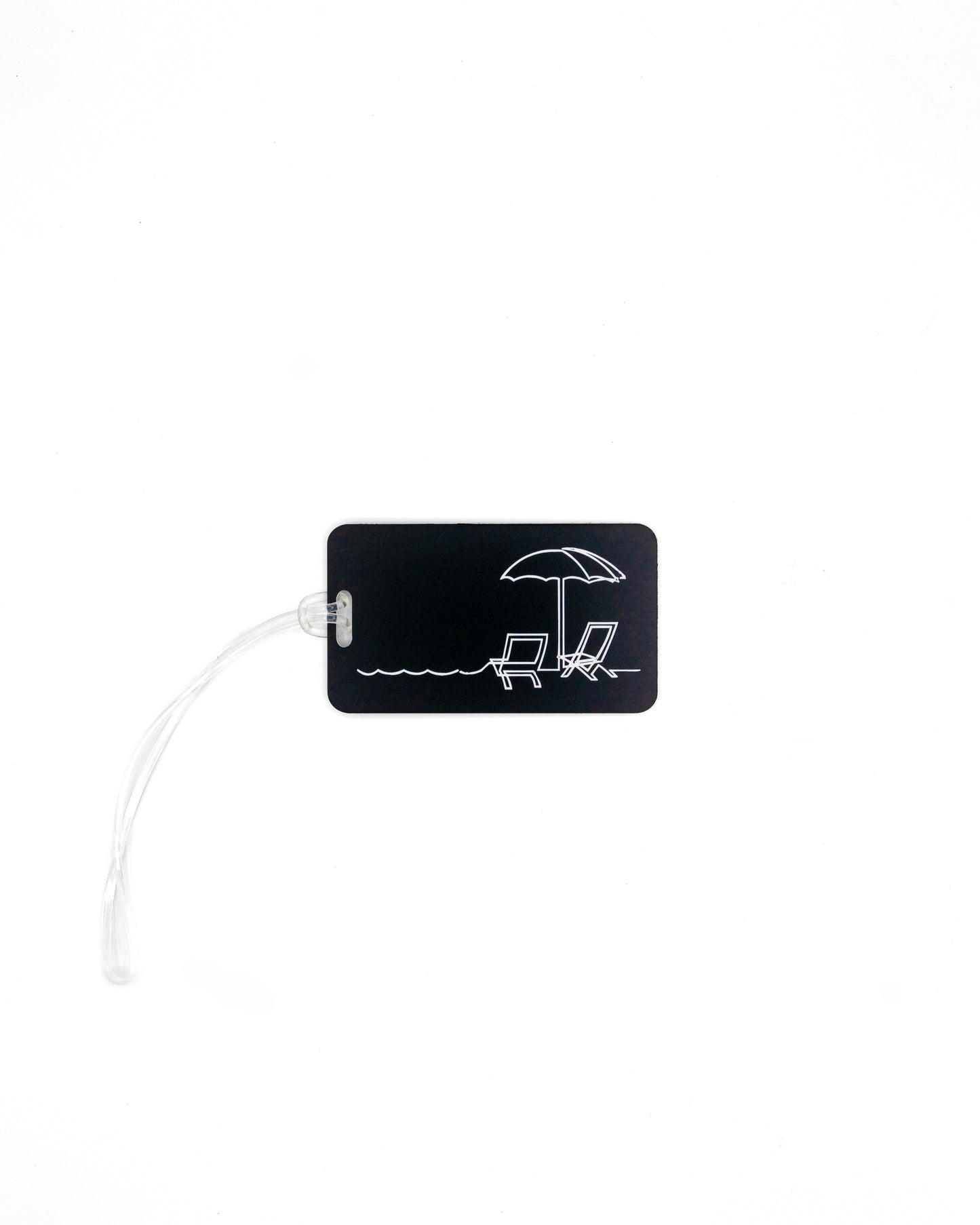 Beach Chair Design acrylic luggage tag in black with worm loop.