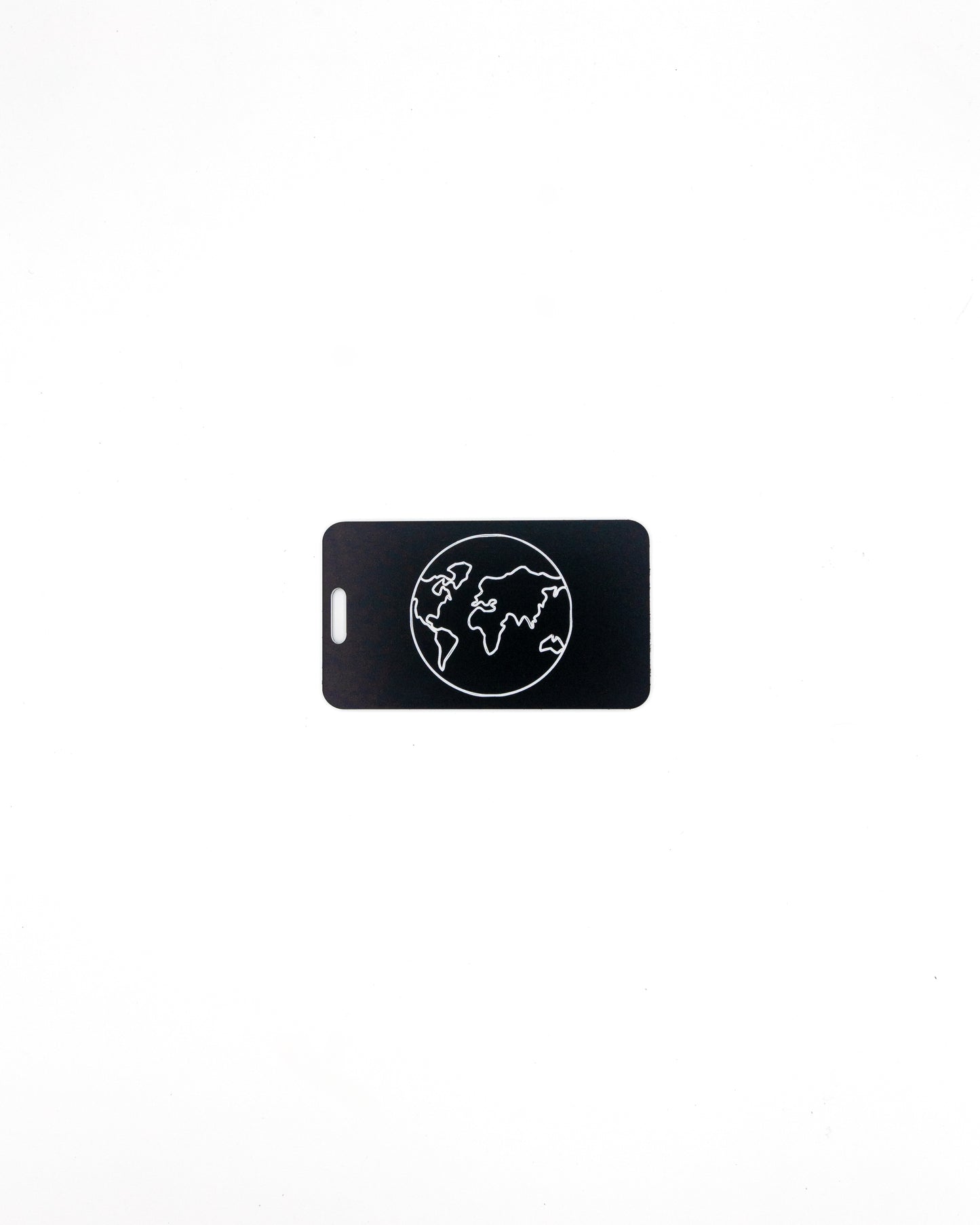 Globe Design acrylic luggage tag in black.