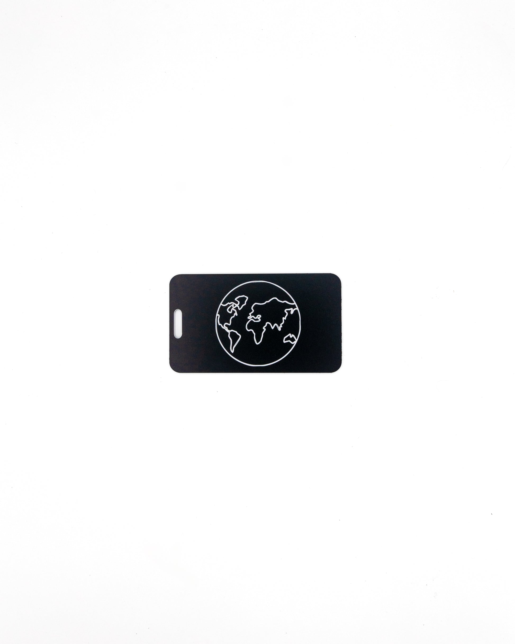 Globe Design acrylic luggage tag in black.