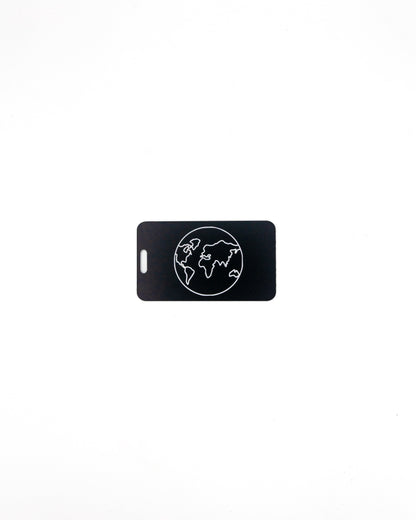 Globe Design acrylic luggage tag in black.