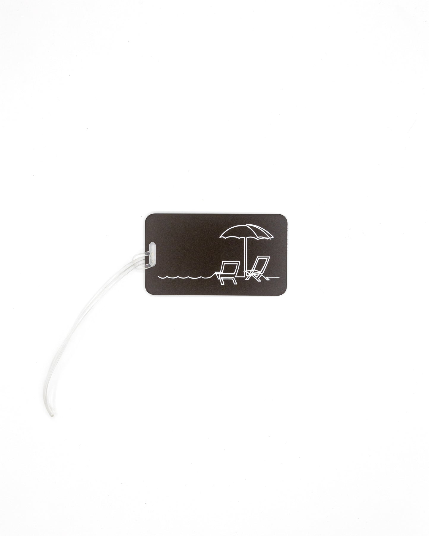 Beach Chair Design acrylic luggage tag in chocolate with worm loop.