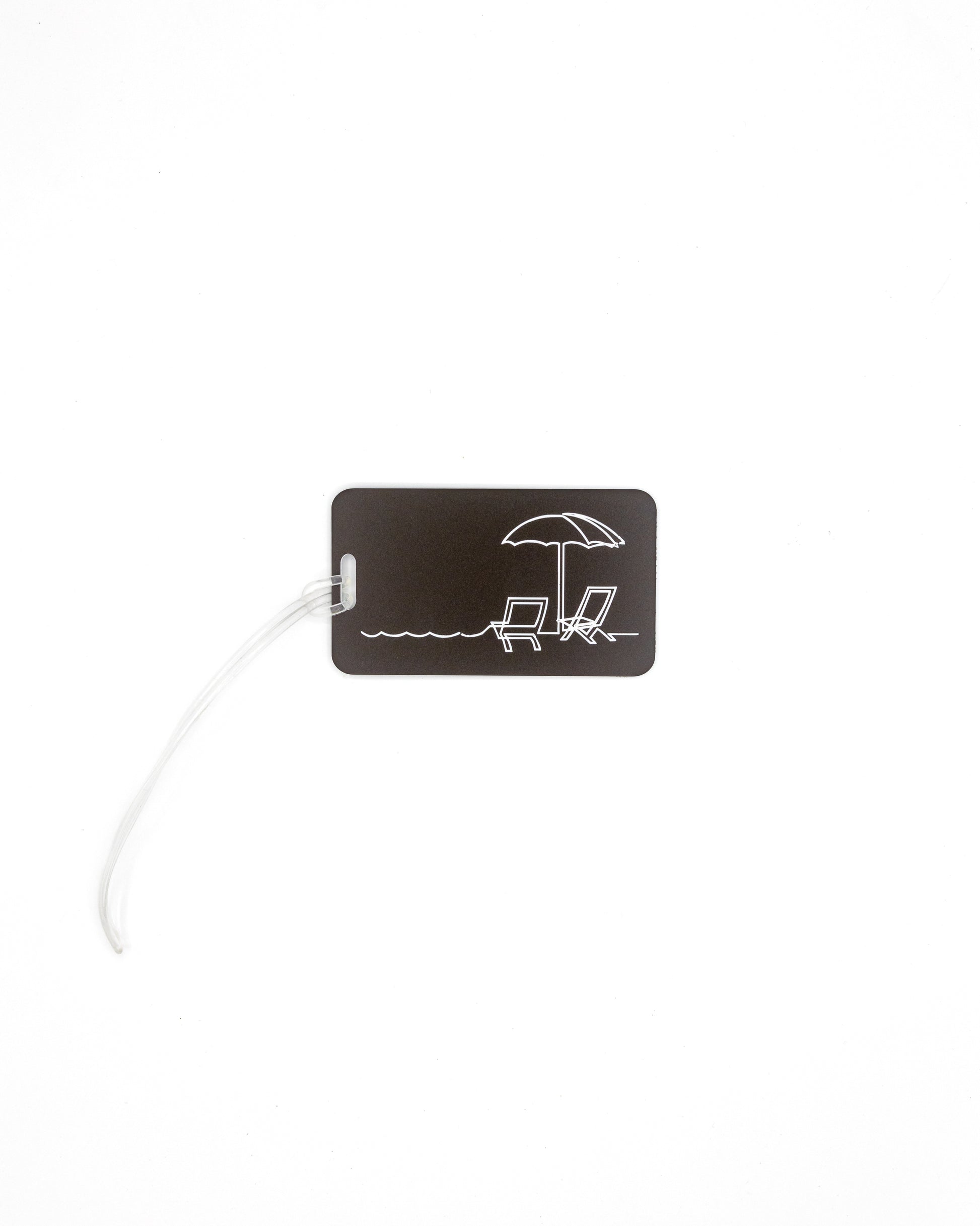 Beach Chair Design acrylic luggage tag in chocolate with worm loop.