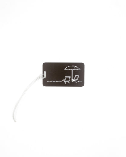 Beach Chair Design acrylic luggage tag in chocolate with worm loop.