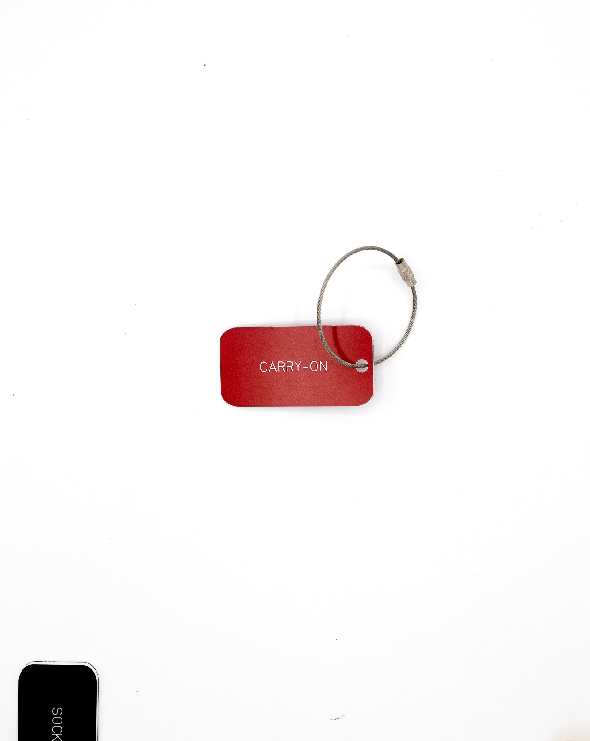 red custom key tag with text