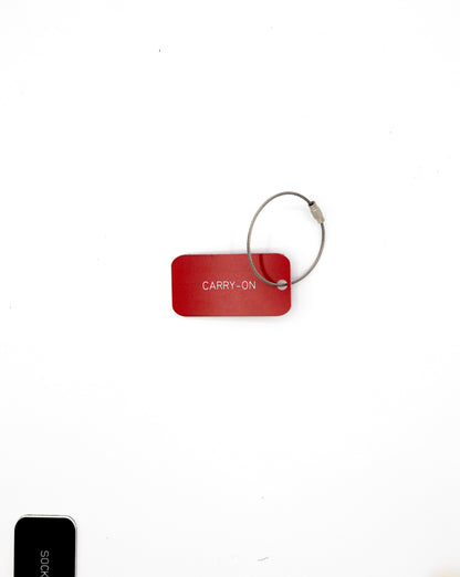 red custom key tag with text
