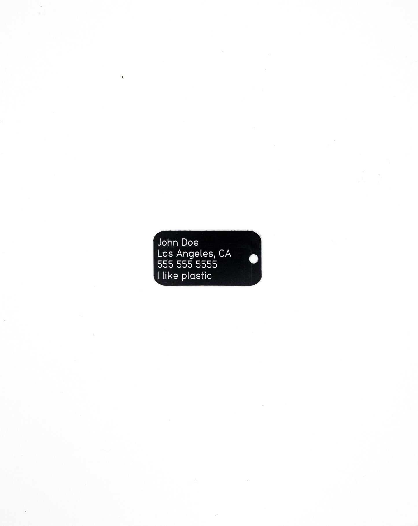 black custom key tag with text