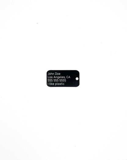 black custom key tag with text