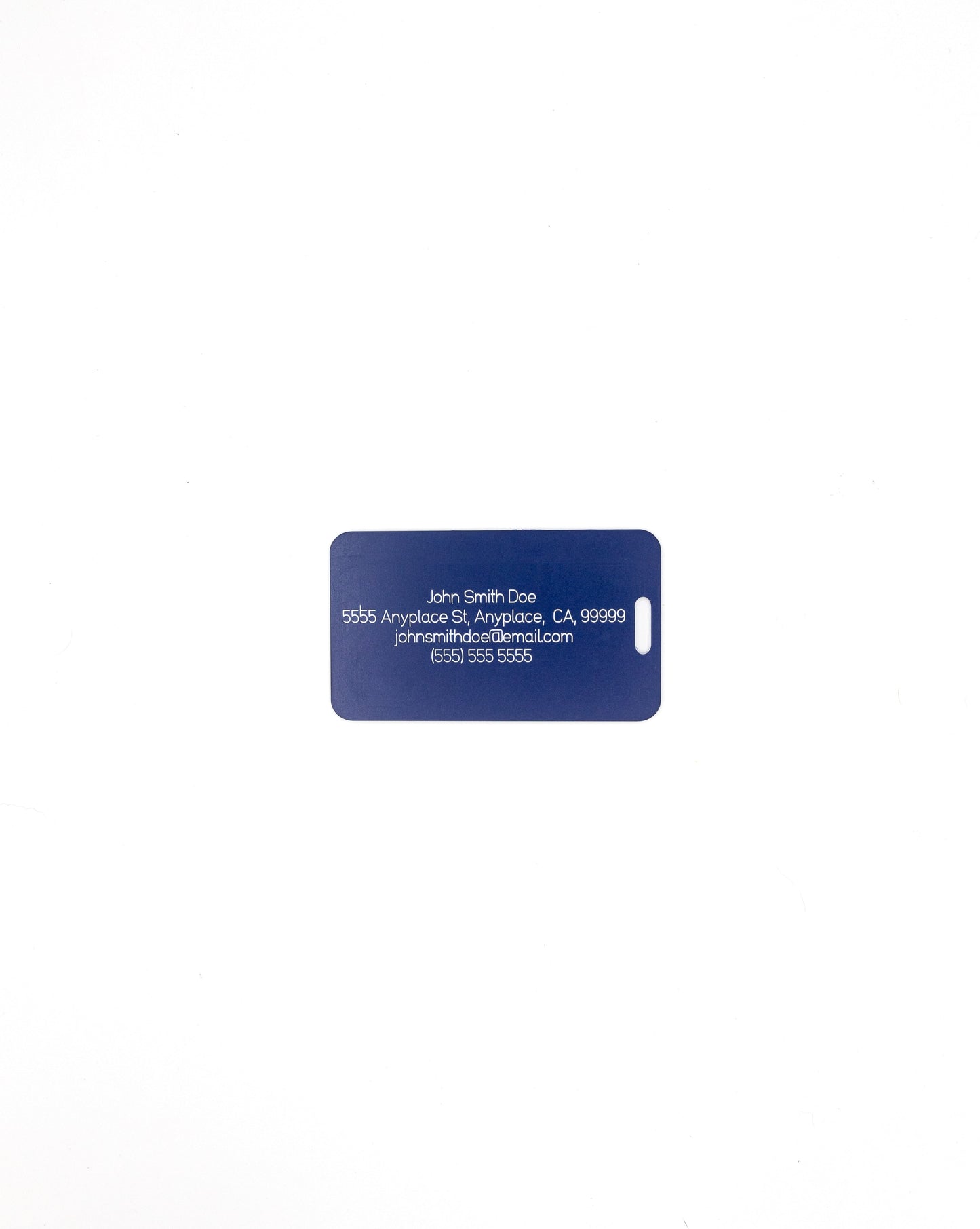 Rear of Beach Chair Design acrylic luggage tag in dark blue