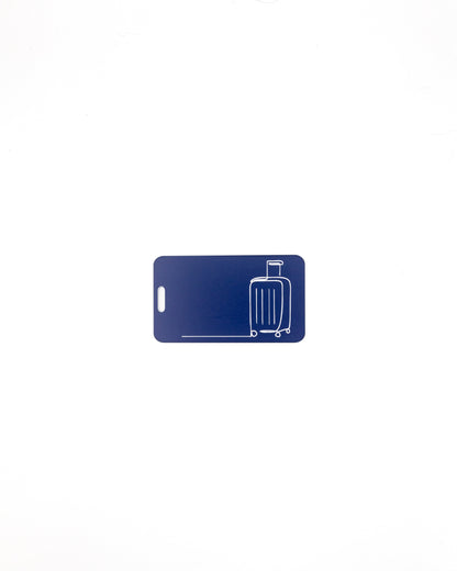 Luggage Design acrylic luggage tag in dark blue.