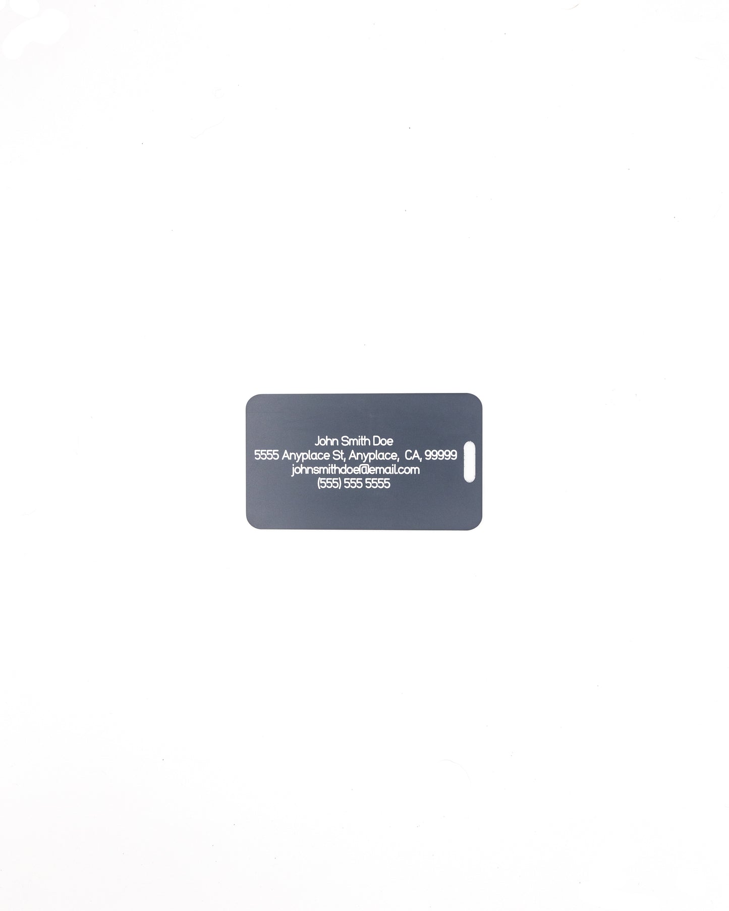 rear of globe design Acrylic luggage tag with travel information in grey.