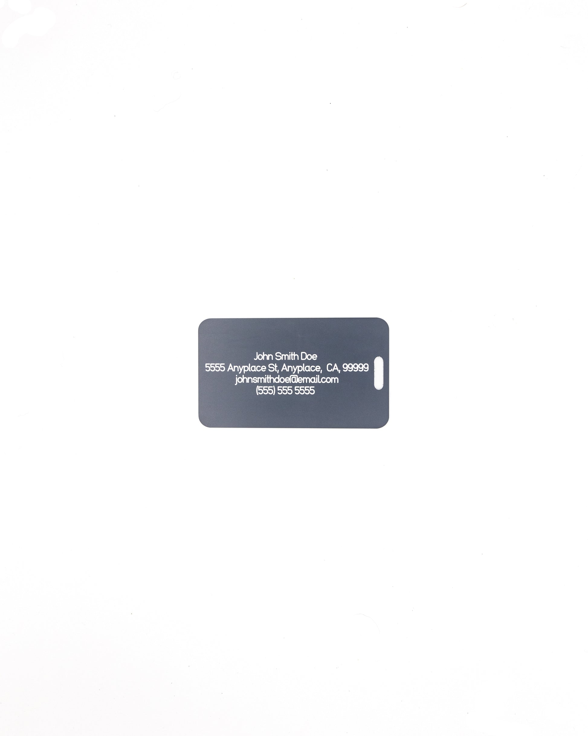 rear of globe design Acrylic luggage tag with travel information in grey.