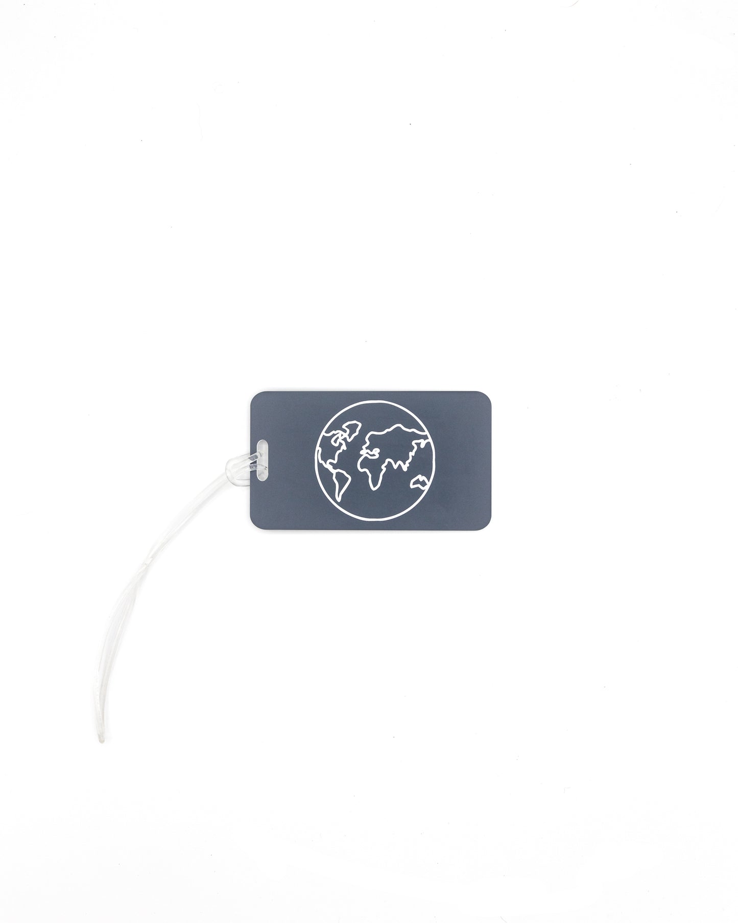 Globe Design acrylic luggage tag in grey with worm loop.