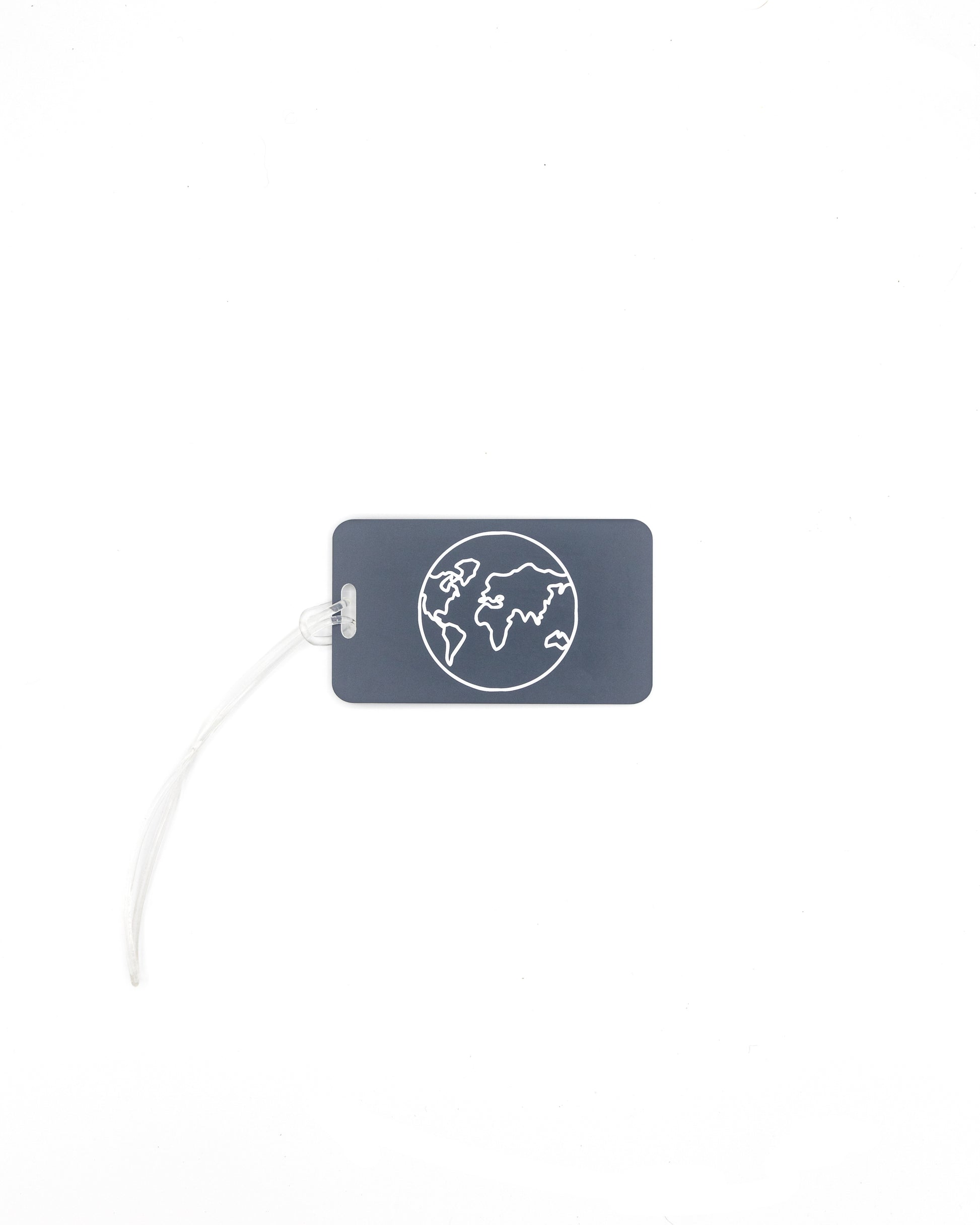 Globe Design acrylic luggage tag in grey with worm loop.