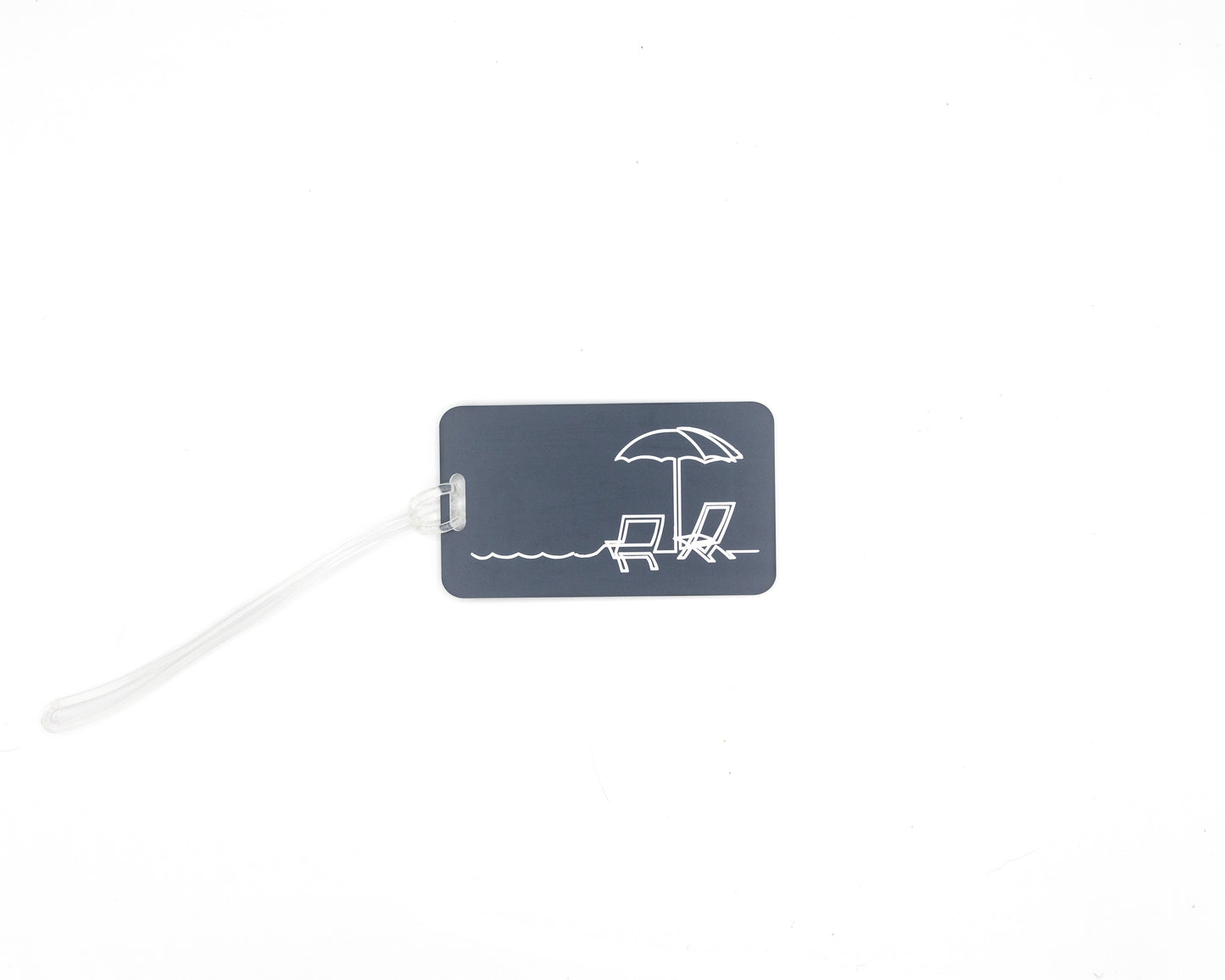 Beach Chair Design acrylic luggage tag in grey with worm loop.