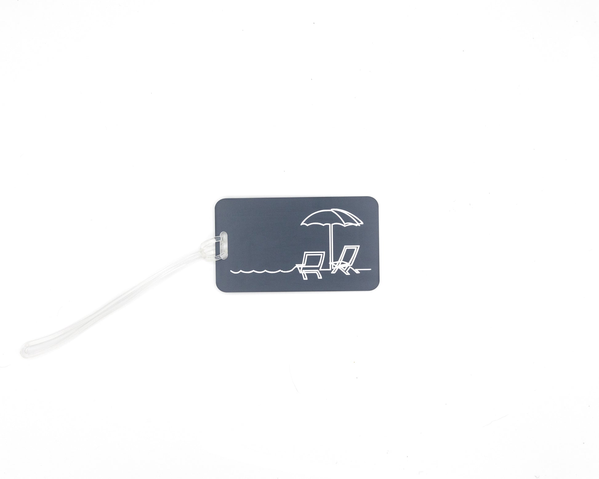 Beach Chair Design acrylic luggage tag in grey with worm loop.