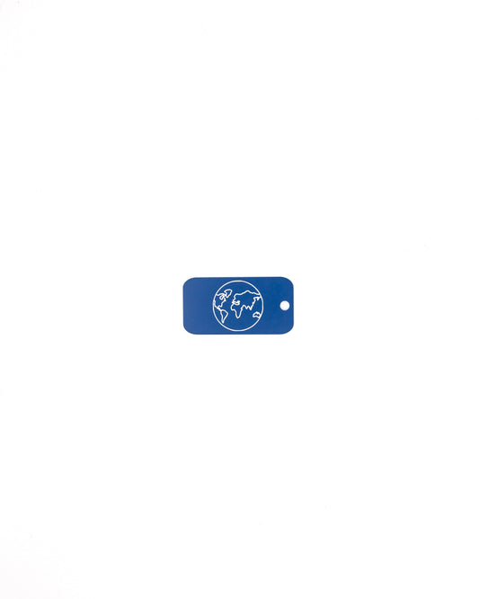 plastic key tag with world design travel accessory light blue