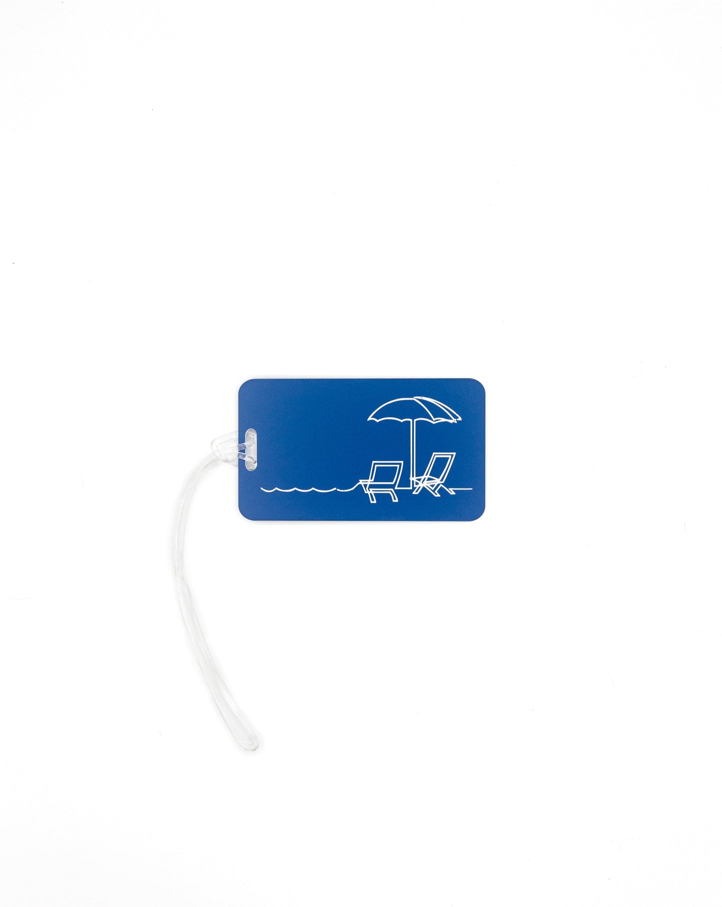 Beach Chair Design acrylic luggage tag in light blue with worm loop.