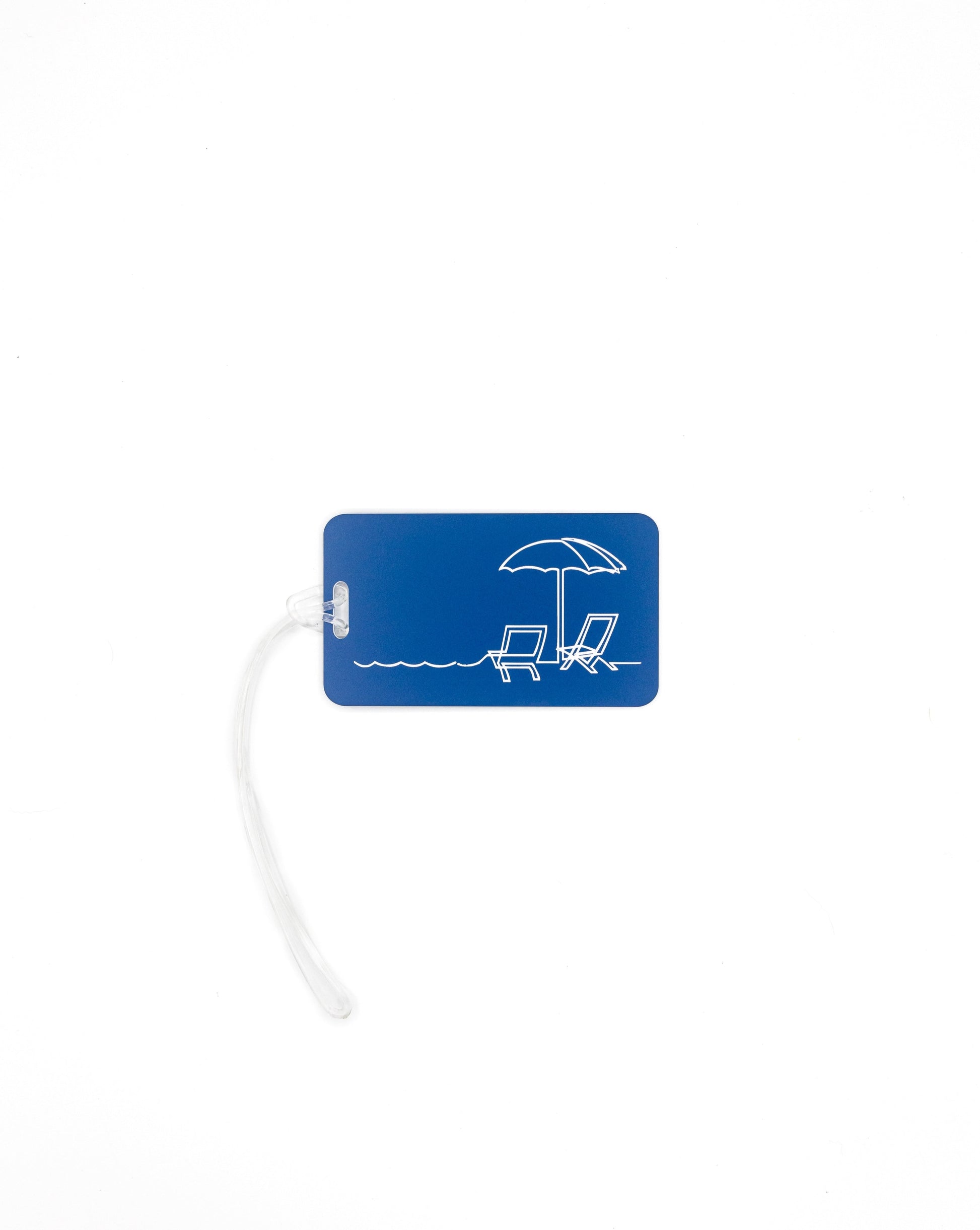 Beach Chair Design acrylic luggage tag in light blue with worm loop.