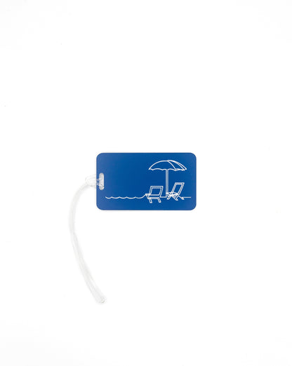 Beach Chair Design acrylic luggage tag in light blue with worm loop.
