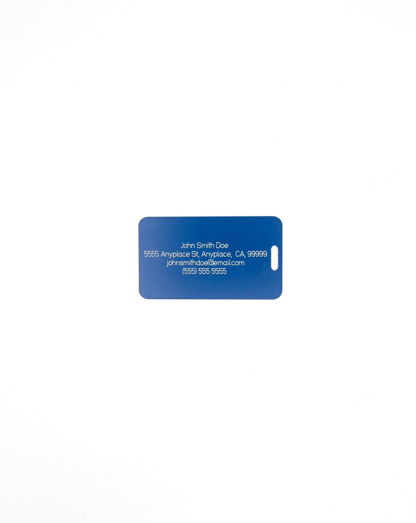 Rear of Beach Chair Design acrylic luggage tag in light blue with worm loop.