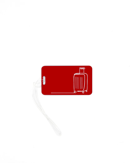 Luggage Design acrylic luggage tag in red with worm loop.