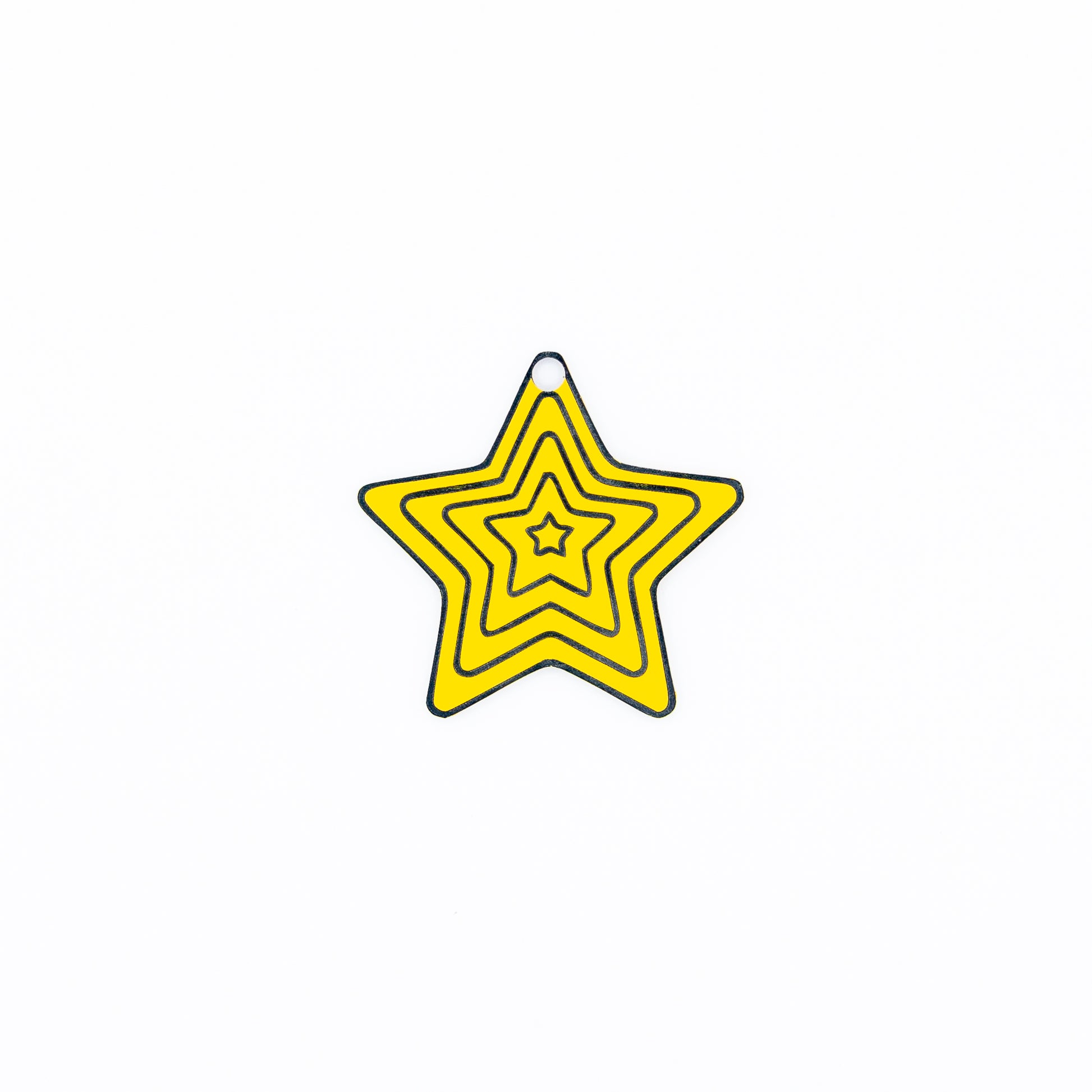 Yellow star-shaped keychain on a white background