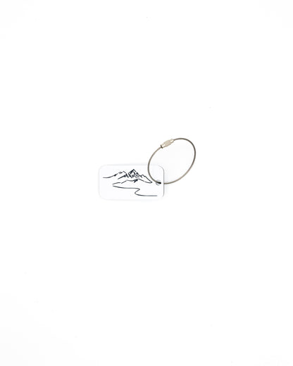 Mountain Design Acrylic Keychain in white with wire loop