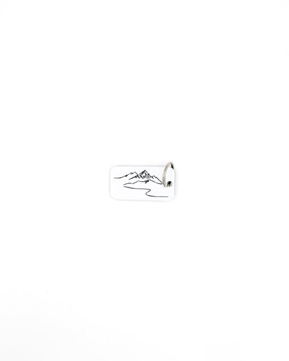 Mountain Design Acrylic Keychain in white with classic key ring