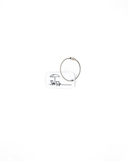 Beach Design Acrylic Keychain in white with wire loop