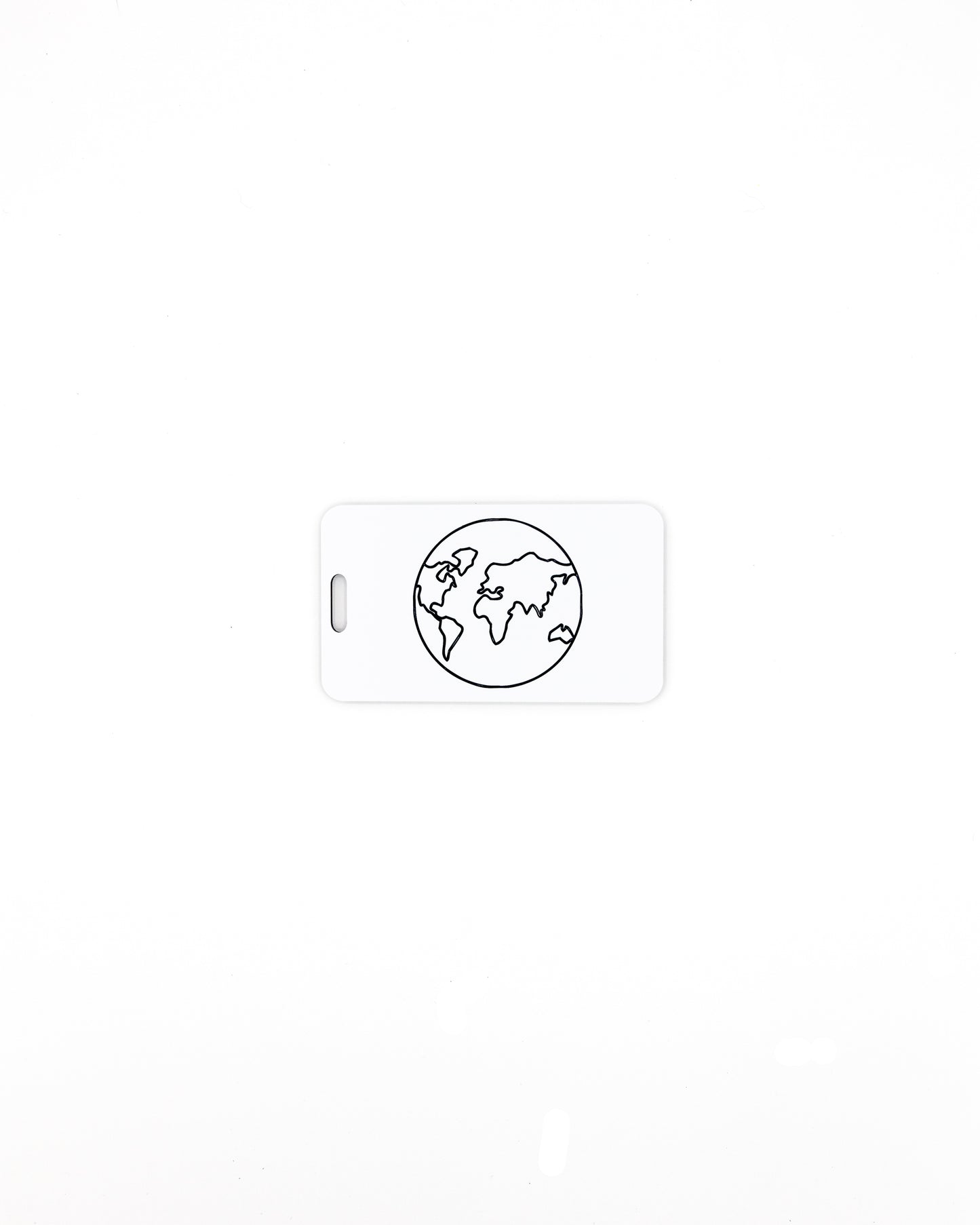Globe Design acrylic luggage tag in white.