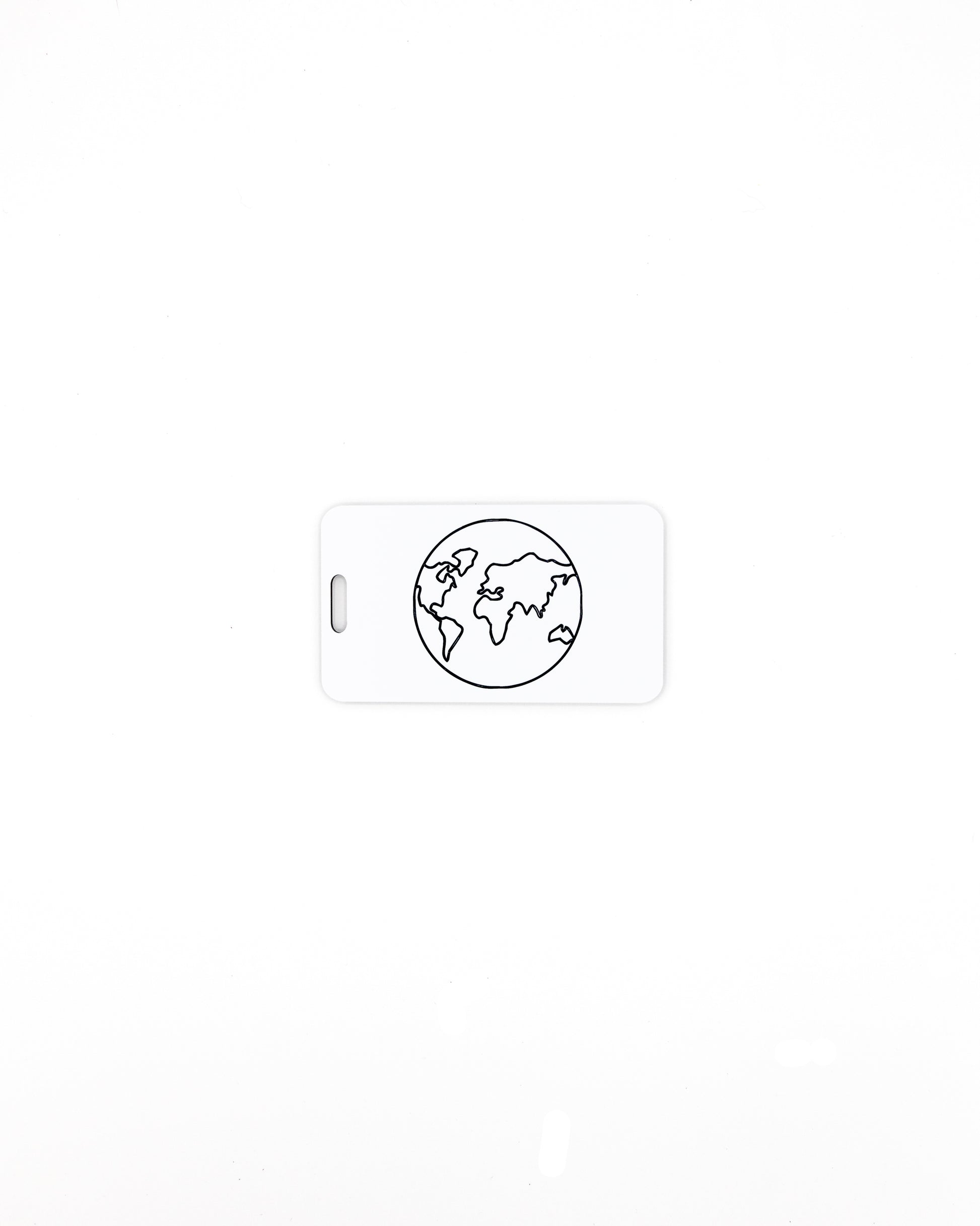 Globe Design acrylic luggage tag in white.