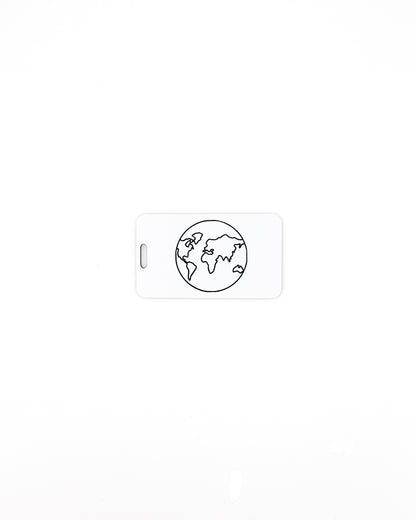 Globe Design acrylic luggage tag in white.