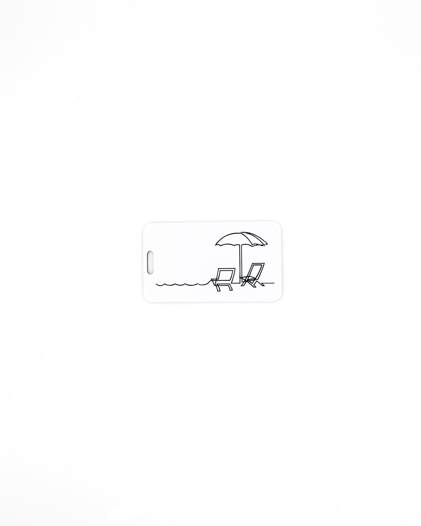 Beach Chair Design acrylic luggage tag in white with worm loop.