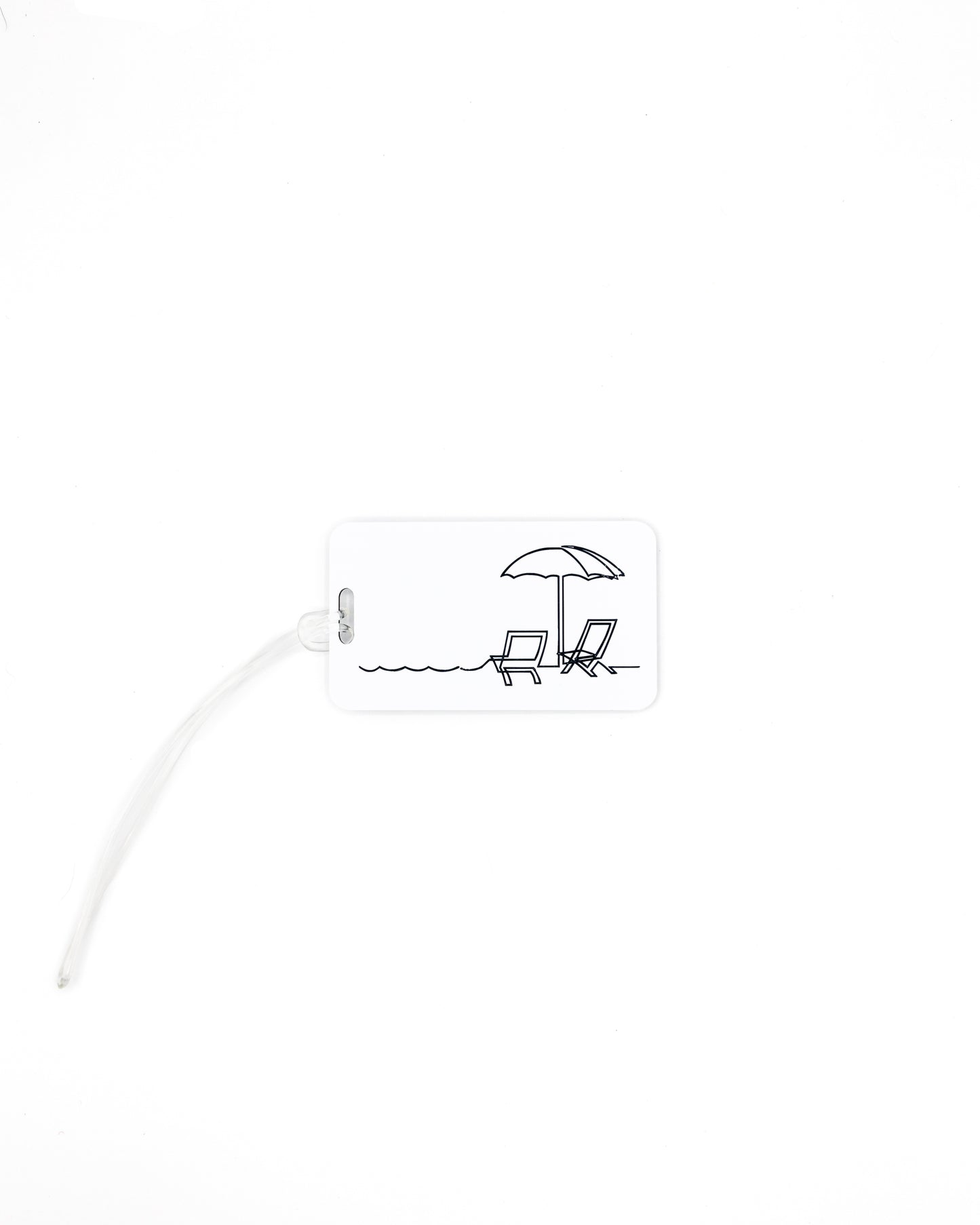 Beach Chair Design acrylic luggage tag in white with worm loop.