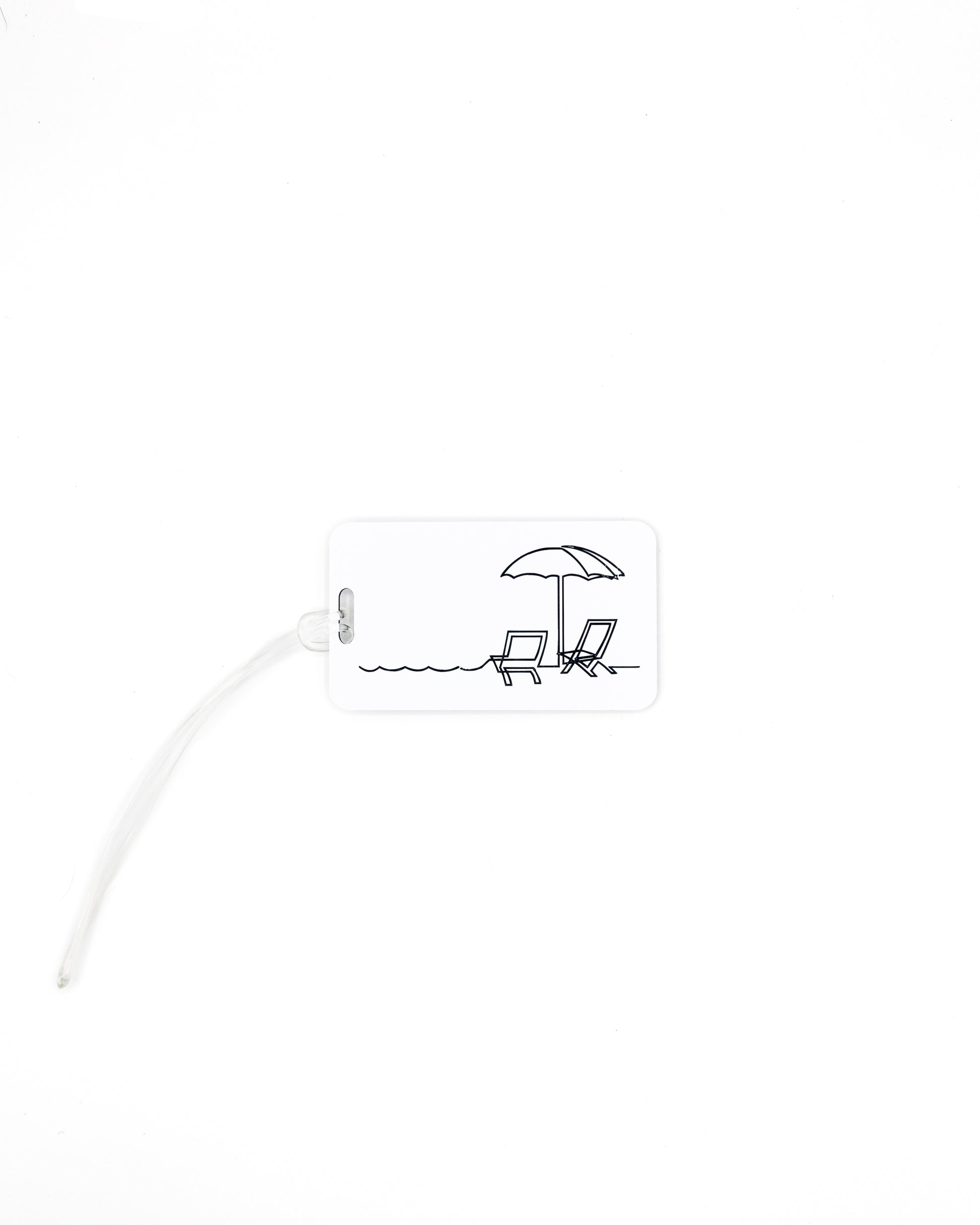 Beach Chair Design acrylic luggage tag in white with worm loop.