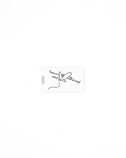 Plane Design acrylic luggage tag in white.