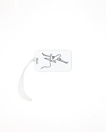 Plane Design acrylic luggage tag in white with worm loop.