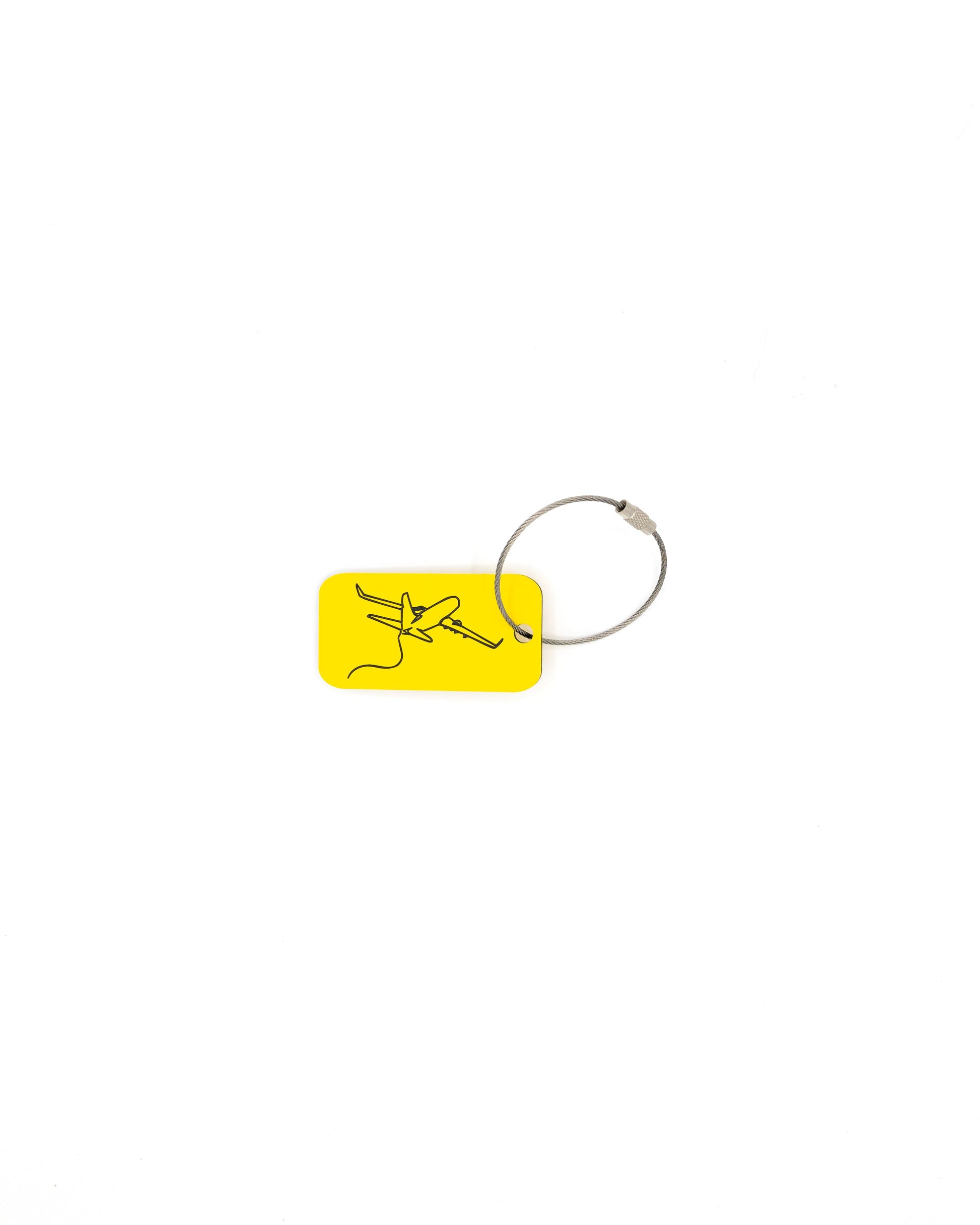 key tag with airplane design travel accessory yellow with wire loop