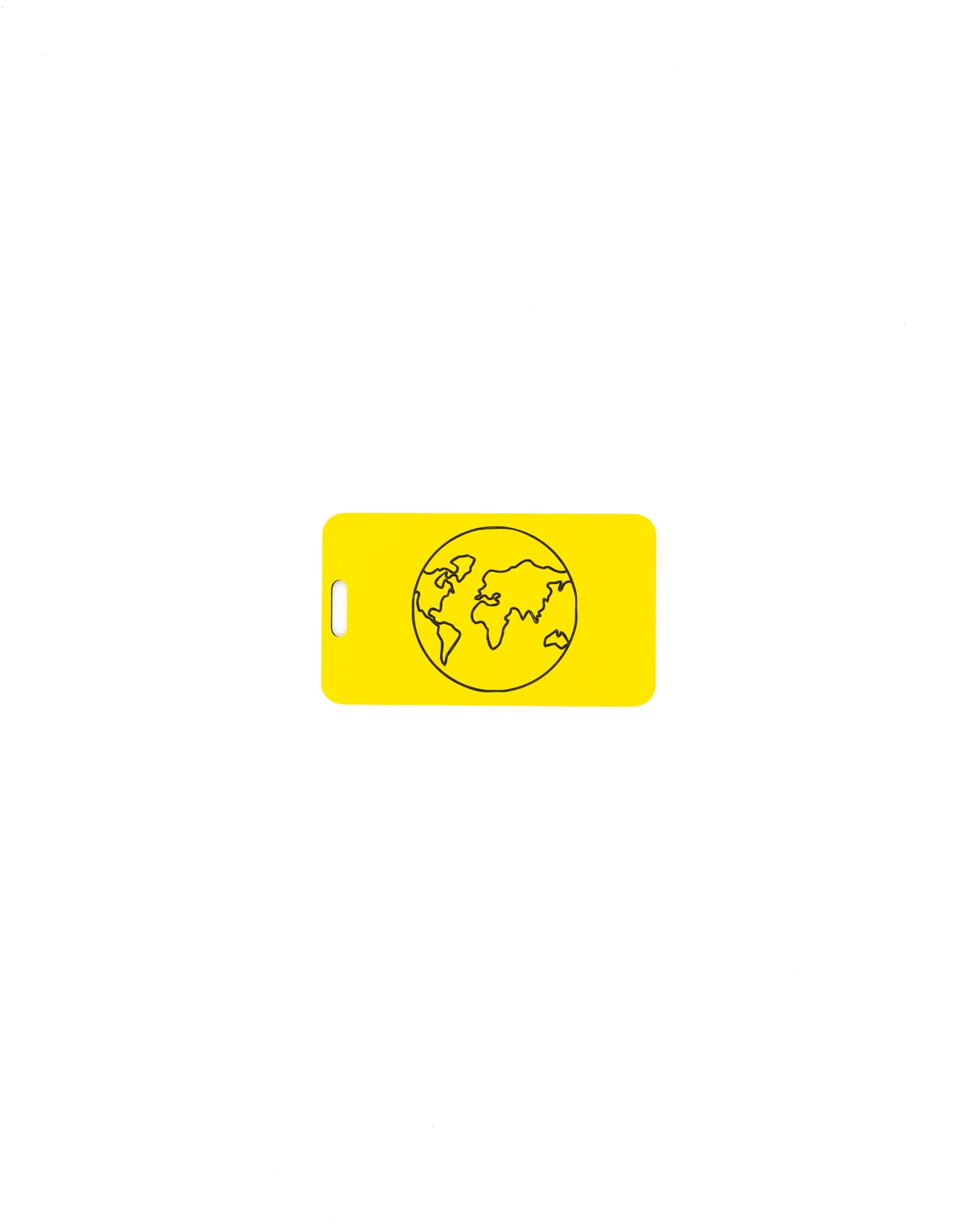 Globe Design acrylic luggage tag in yellow.