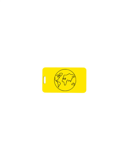 Globe Design acrylic luggage tag in yellow.