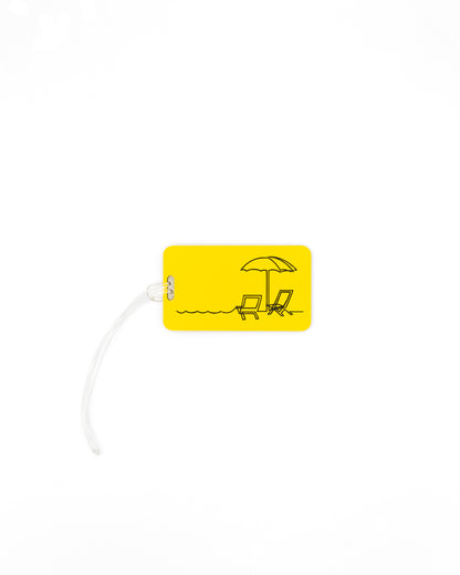Beach Chair Design acrylic luggage tag in yellow with worm loop.