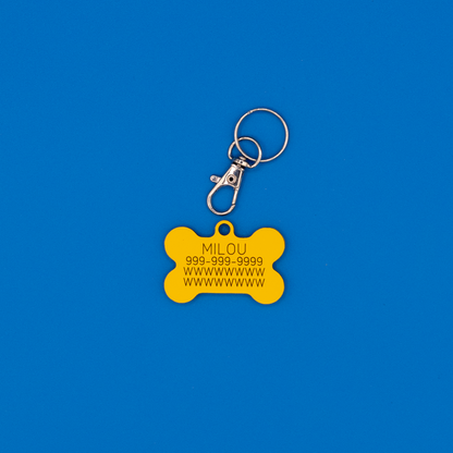Bone Acrylic Pet ID Tag in Yellow with strap.