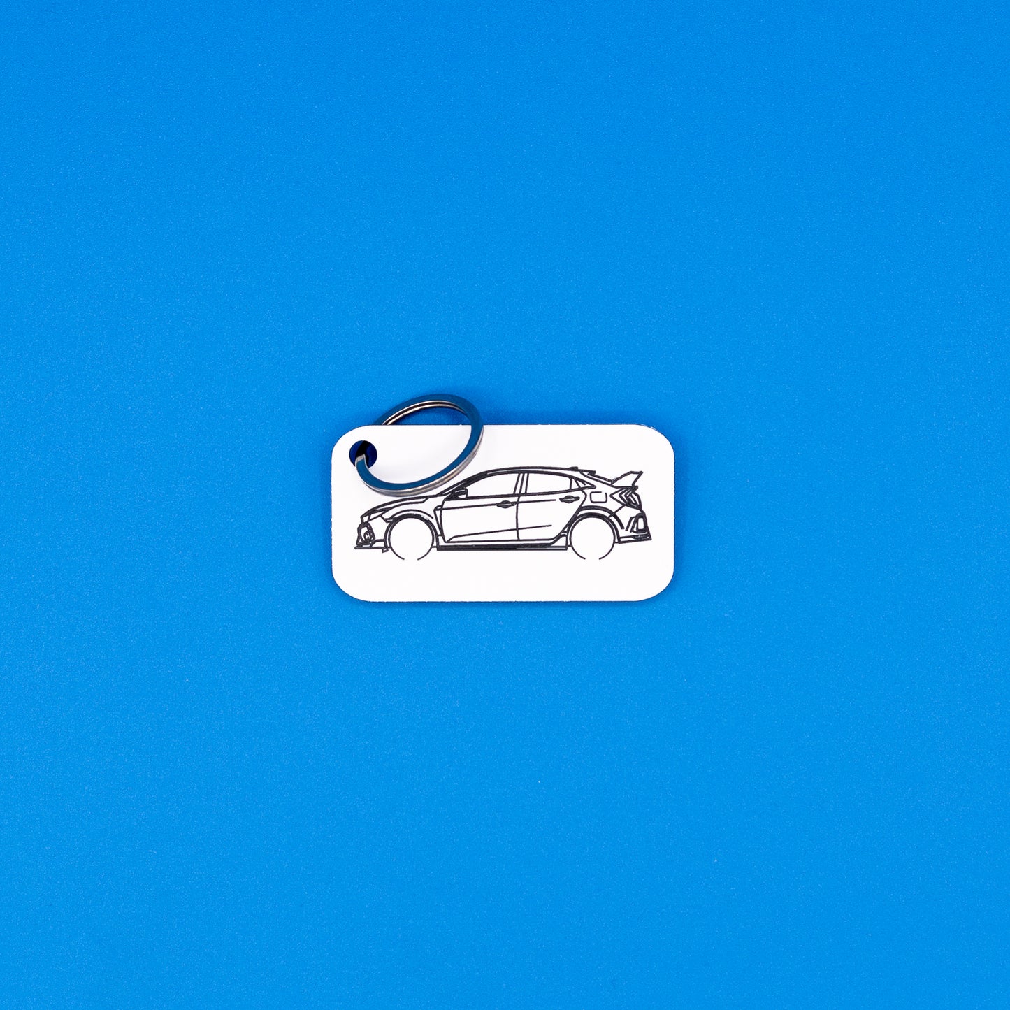 Honda Civic Type R keychain with wire loop on blue background