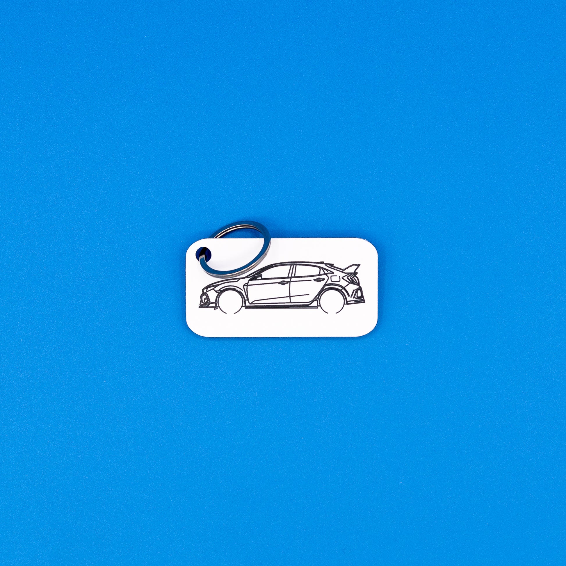 Honda Civic Type R keychain with wire loop on blue background