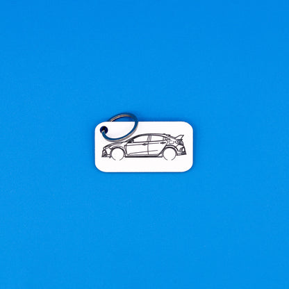 Honda Civic Type R keychain with wire loop on blue background