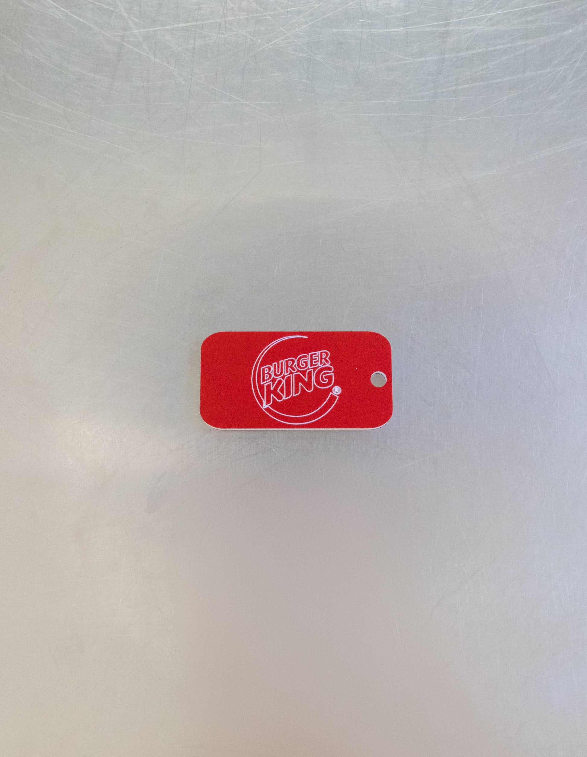 red custom key tag with burger king logo